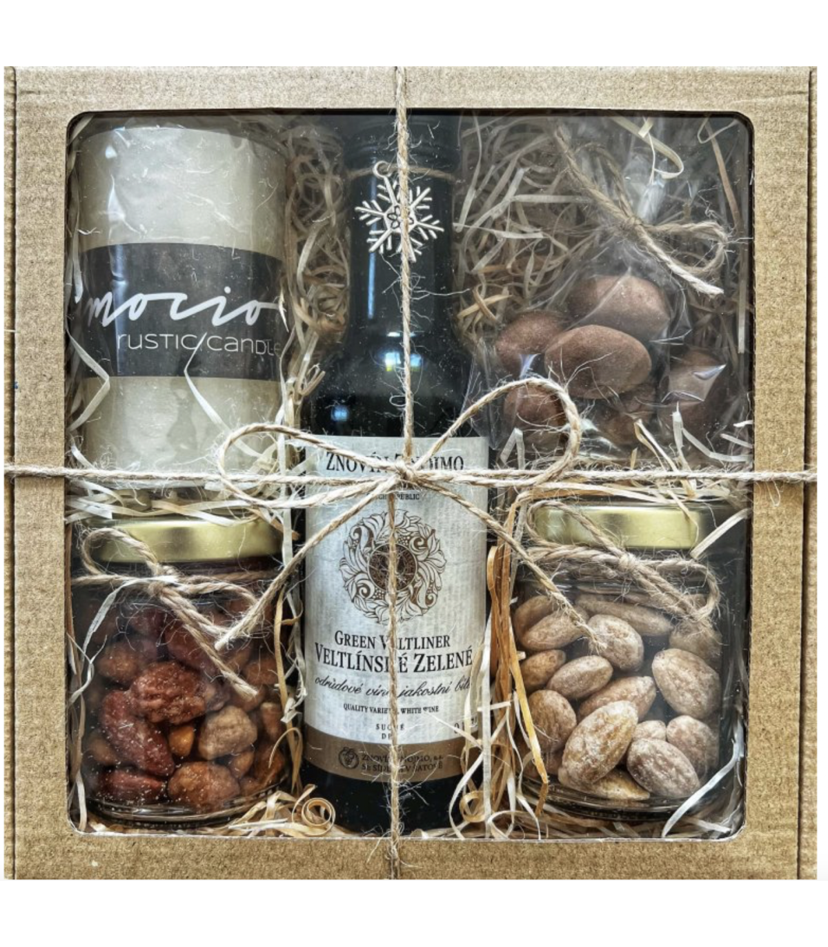 Dárková sada oříšků s vínem a svíčkou