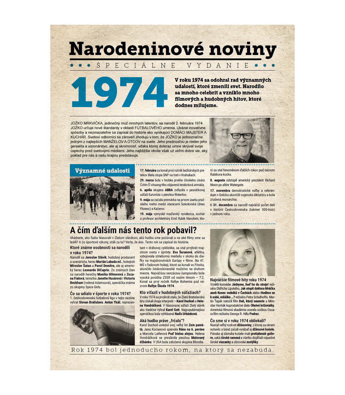 Narodeninové noviny 1974 s vlastným textom a fotografiou