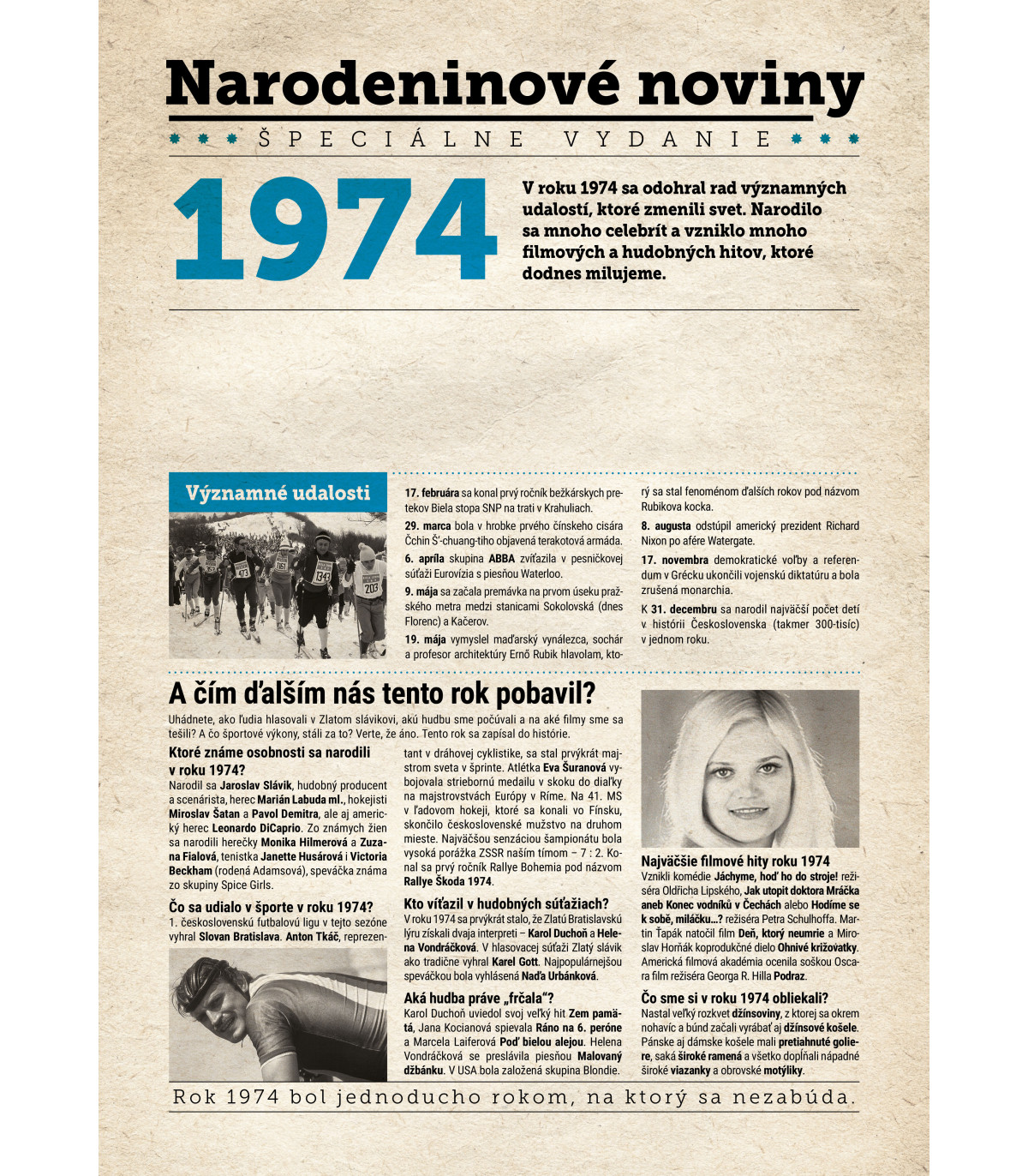 Narodeninové noviny 1974 s vlastným textom a fotografiou