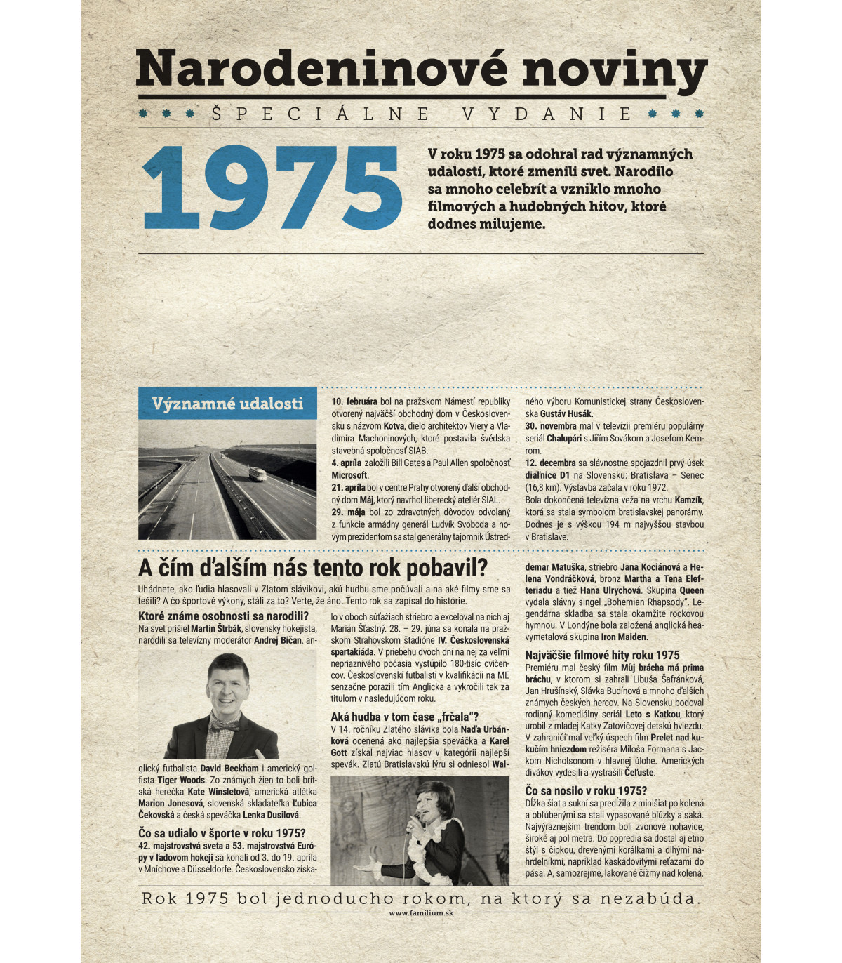 Narozeninové noviny 1974 s vlastním textem
