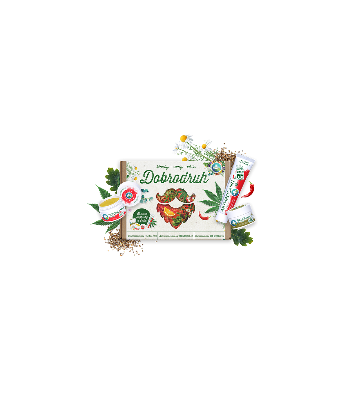 Dárková sada přírodní kosmetiky z konopí DOBRODRUH - péče o svaly, klouby a kůži