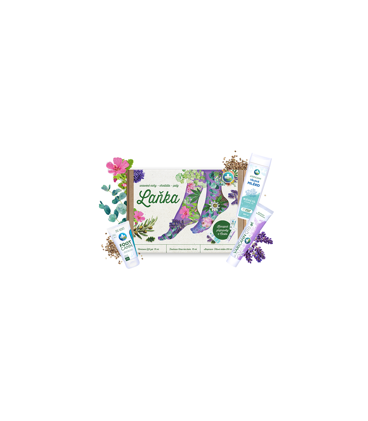 Dárková sada přírodní kosmetiky z konopí LAŇKA - péče o nohy, chodidla a paty