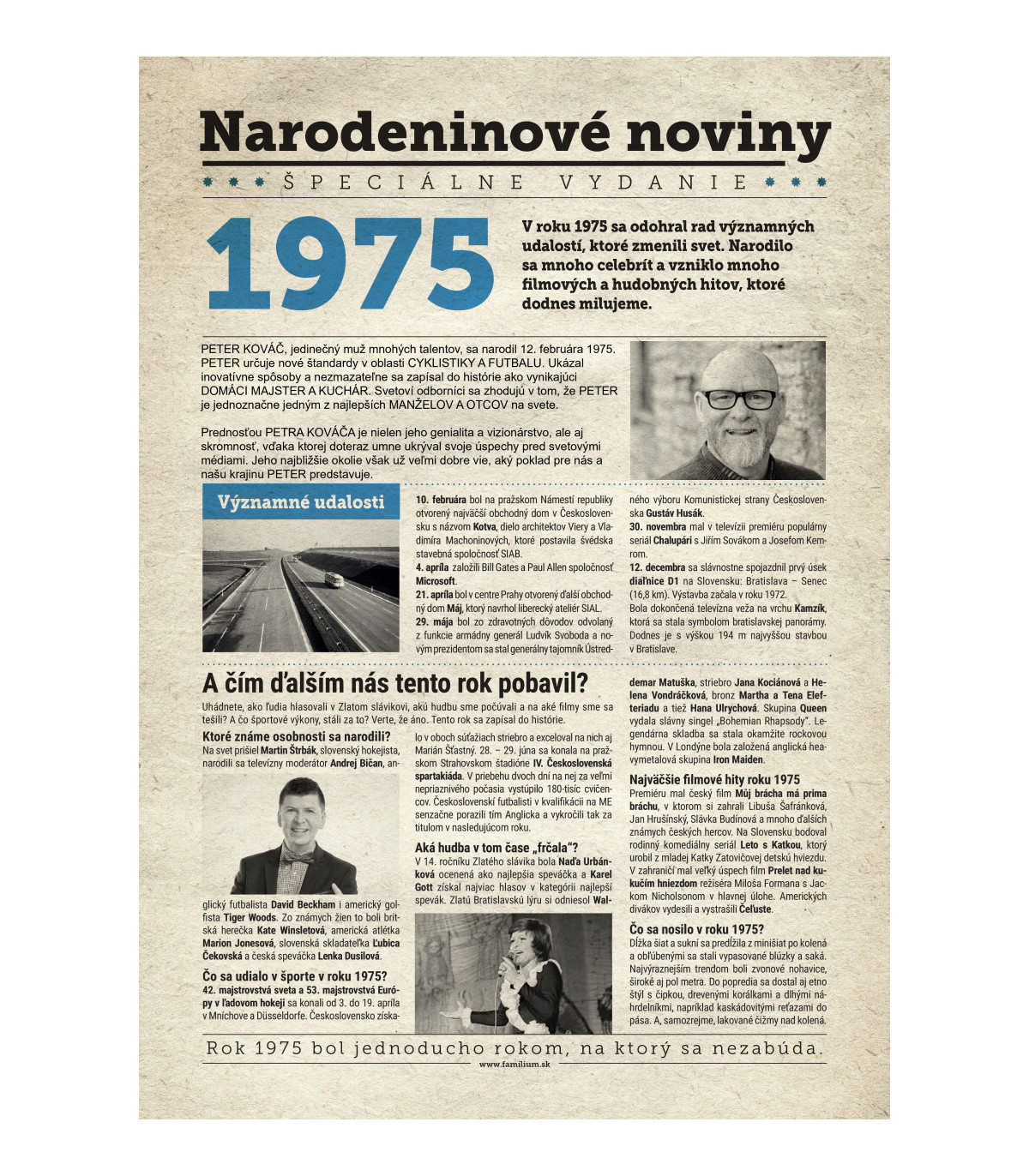 Narozeninové noviny 1974 s vlastním textem