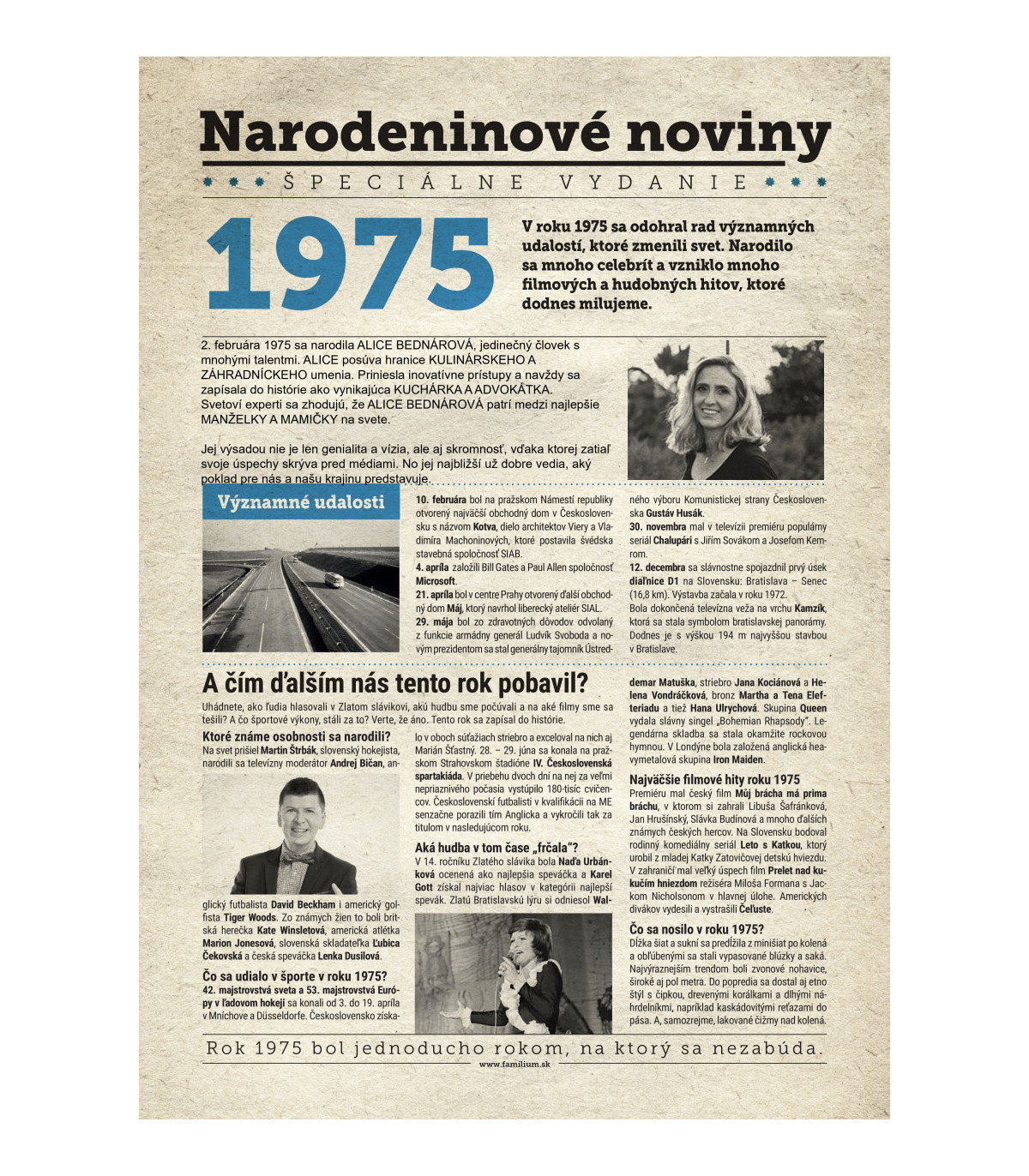 Narozeninové noviny 1974 s vlastním textem