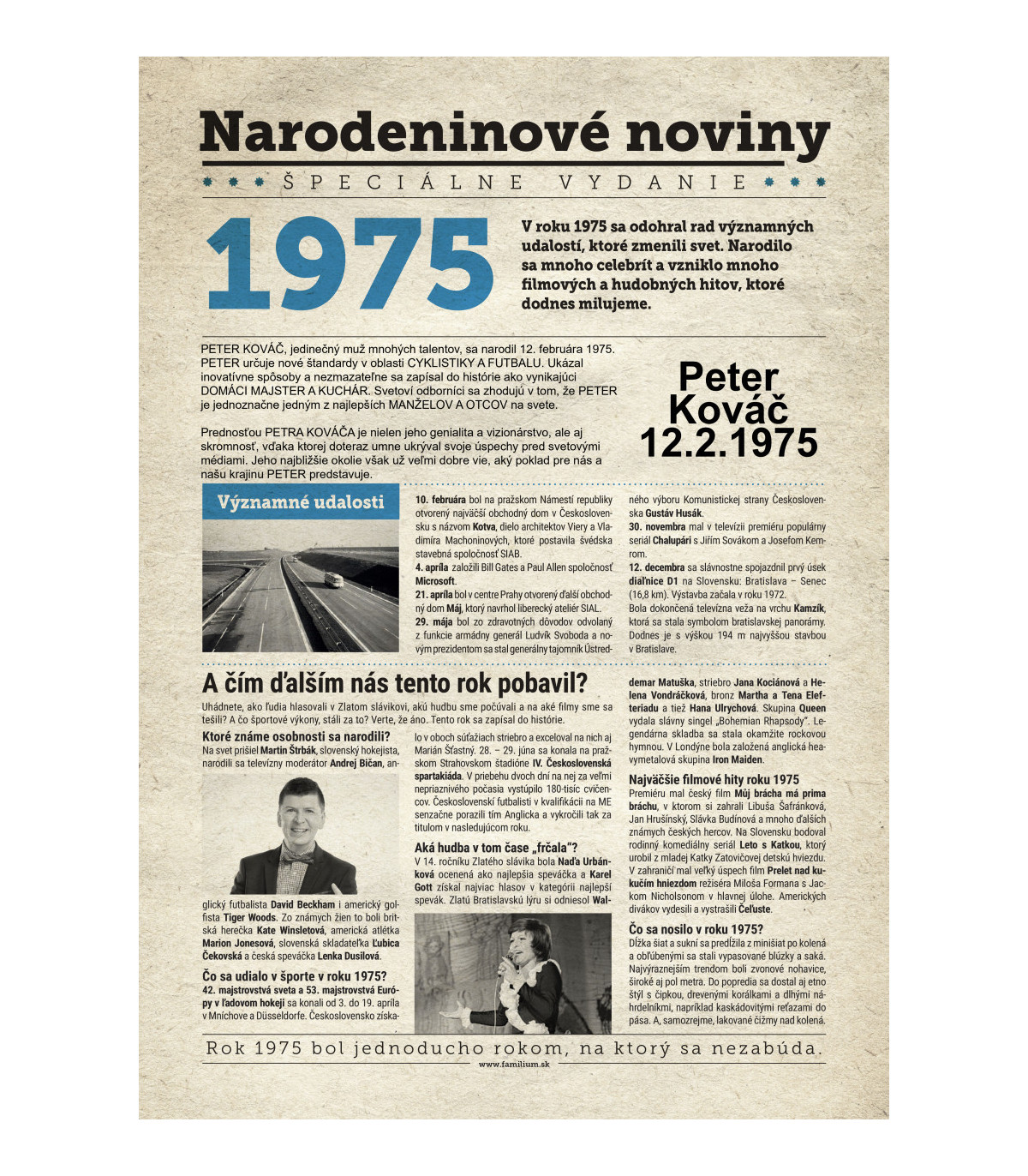Narozeninové noviny 1974 s vlastním textem