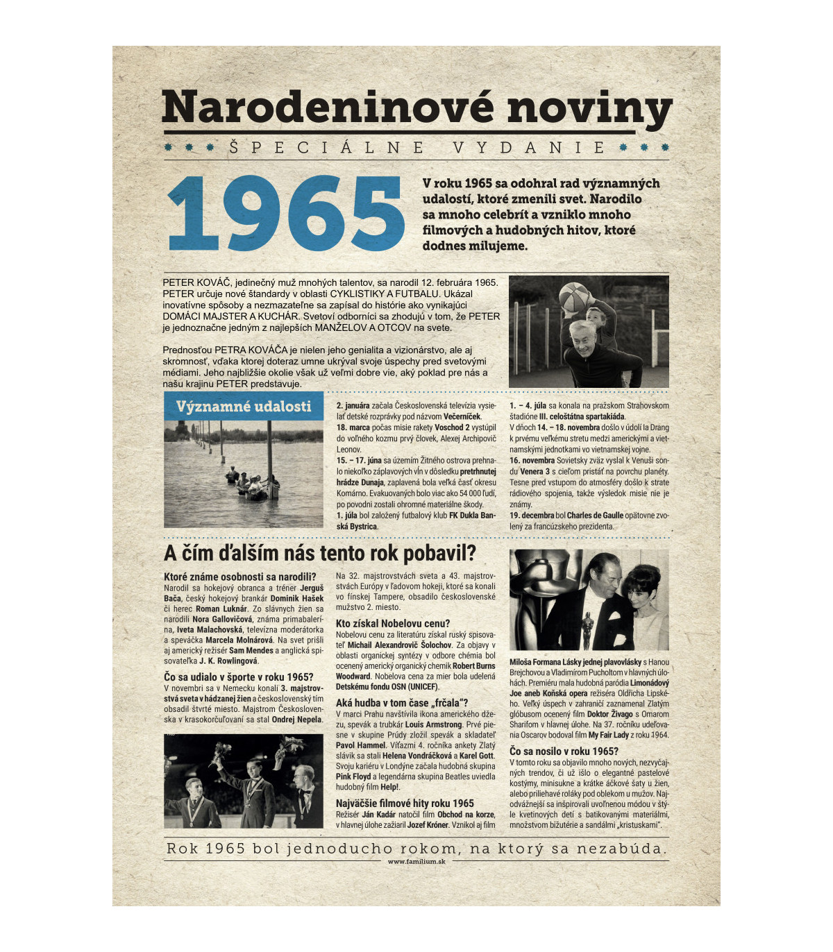 Narozeninové noviny 1974 s vlastním textem